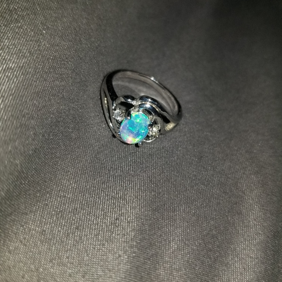 Blue opal/cz ring - Picture 1 of 1